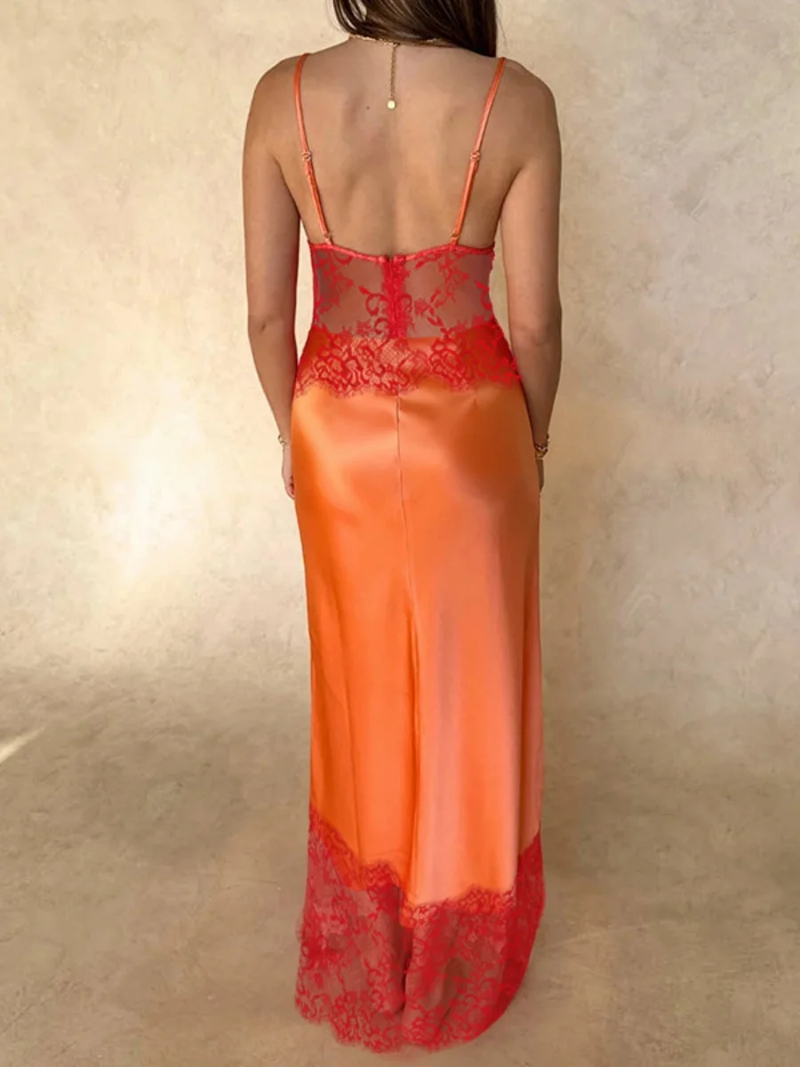 Sexy Lace Spaghetti Strap Dress For Women See Throught Elegant Sleeveless Maxi Dress Vacation Party Clothes Lady Fashion - Image 5