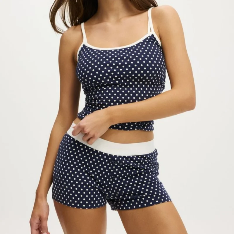 Women Cute Polka Dot 2 Piece Cami Set Y2K Pajama Sets Crop Cami Top Lounge Shorts Matching Outfits 2026 Summer